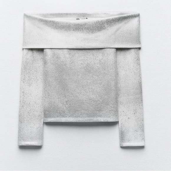 Zara exposed shoulder metallic sweater silver foil - Picture 7 of 13
